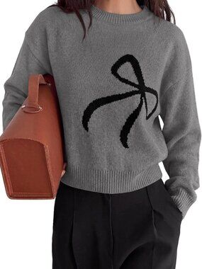 Cute Bow Sweater for Women | Cozy Crewneck Long Sleeve Top | Fall Fashion Outfit